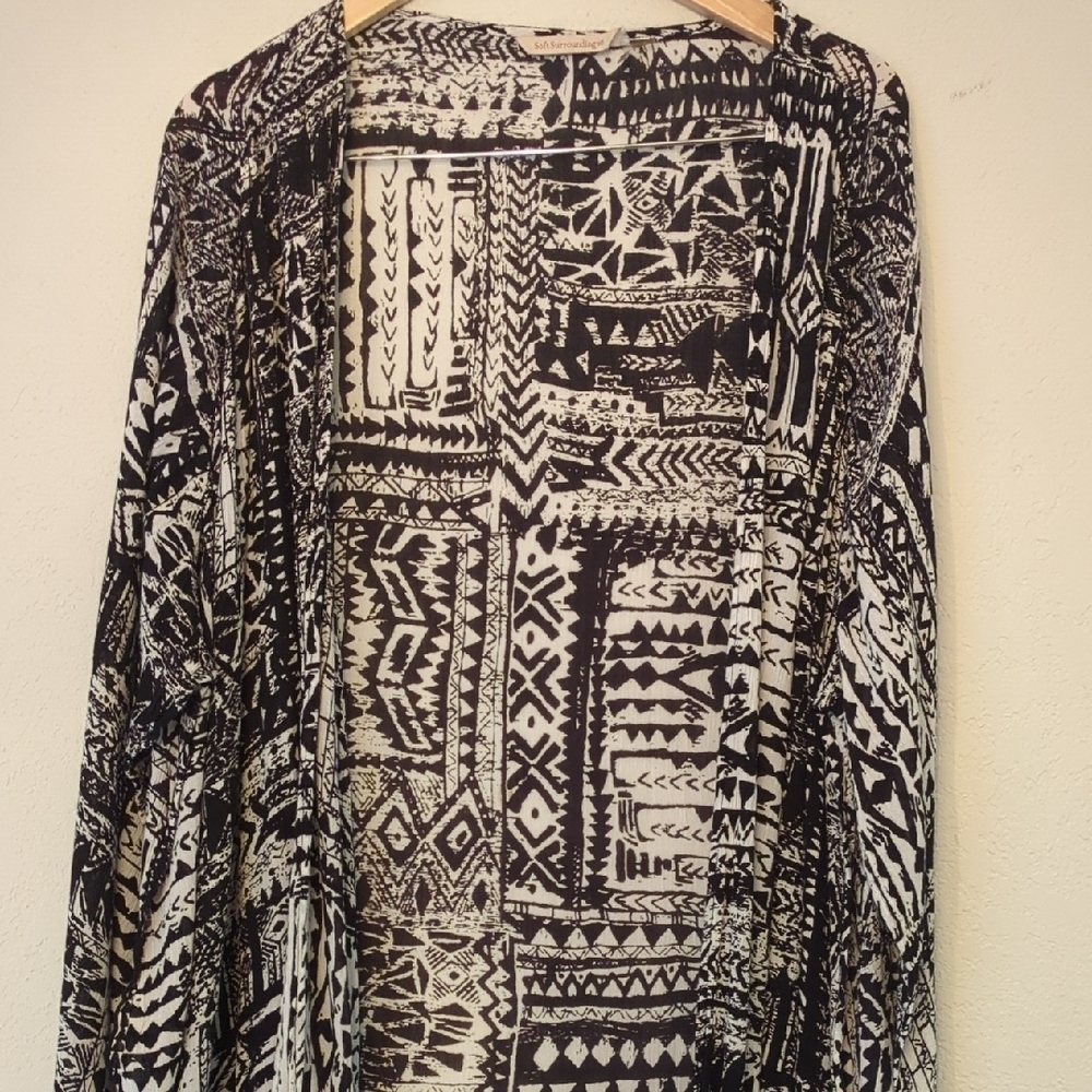 Soft Surroundings Black and White Aztec Open Front Cardigan